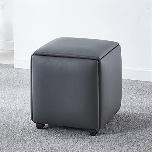 BTYQKZVPM Repose-Pieds Ottomane aus Leder, 5-in-1-Sofahocker mit Rädern, PU-Kissen, Eisenrahmen, mehrere Größen, Mehrfarbig, 5er-Pack(Grey,36 * 36 * 38cm) von BTYQKZVPM