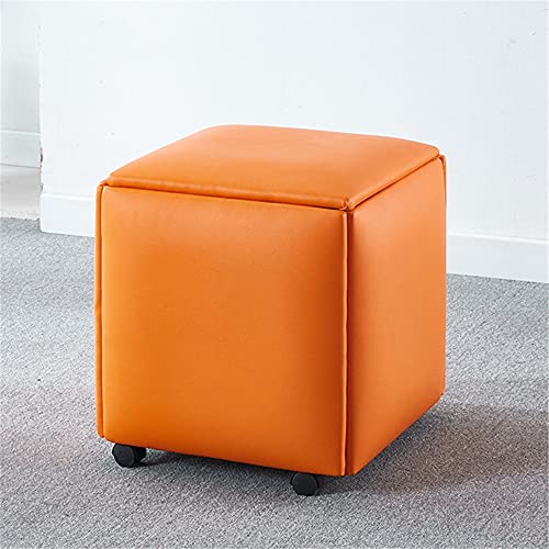 BTYQKZVPM Repose-Pieds Ottomane aus Leder, 5-in-1-Sofahocker mit Rädern, PU-Kissen, Eisenrahmen, mehrere Größen, Mehrfarbig, 5er-Pack(Orange,46 * 46 * 48cm) von BTYQKZVPM