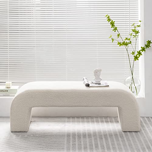 BTYQKZVPM Repose-Pieds Ottomane aus Leder, Ottomane Bank Sherpa gepolstert Samt Kunstfell 80-100cm(White,100cm/39inch) von BTYQKZVPM