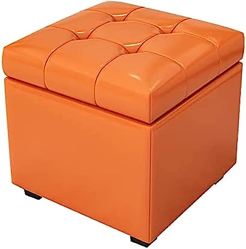 BTYQKZVPM Repose-Pieds Ottomane aus Leder, Ottomane mit Stauraum, Fußstütze, Leder, Orange & Grau, 40–60 x 40 x 42 cm(Orange,60x40x42cm) von BTYQKZVPM