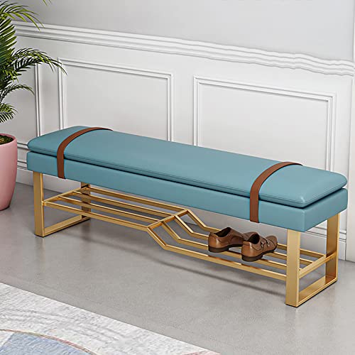 BTYQKZVPM Repose-Pieds Ottomane aus Leder, PU Leather Upholstered Shoe Storage Bench with Metal Base Multicolor 80-100x35x45cm(Blue,80x35x45cm(31x14x18inch)) von BTYQKZVPM
