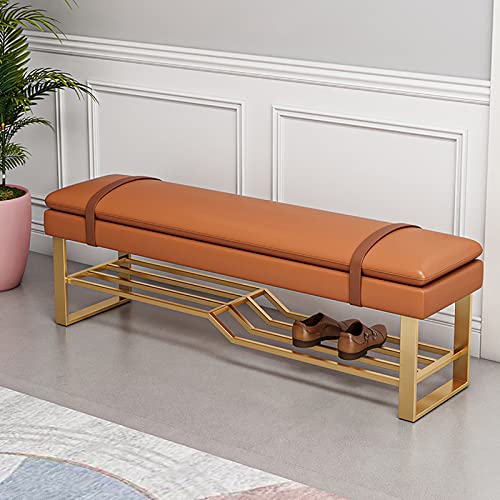BTYQKZVPM Repose-Pieds Ottomane aus Leder, PU Leather Upholstered Shoe Storage Bench with Metal Base Multicolor 80-100x35x45cm(Orange,80x35x45cm(31x14x18inch)) von BTYQKZVPM