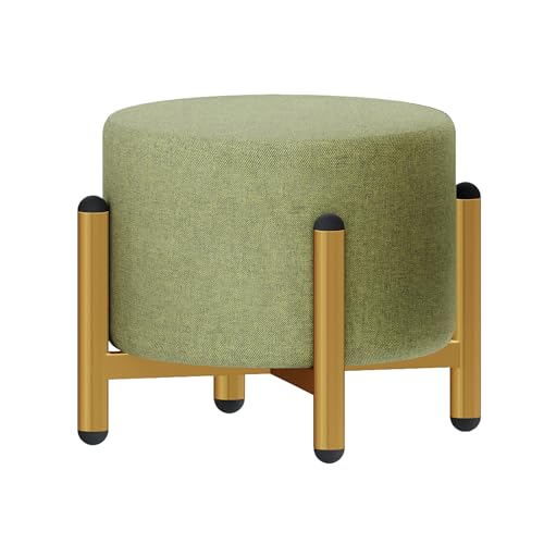 BTYQKZVPM Repose-Pieds Ottomane aus Leder, Round Ottoman Footstool with 3 Adjustable Heights (20-31cm) Removable(Linen1) von BTYQKZVPM