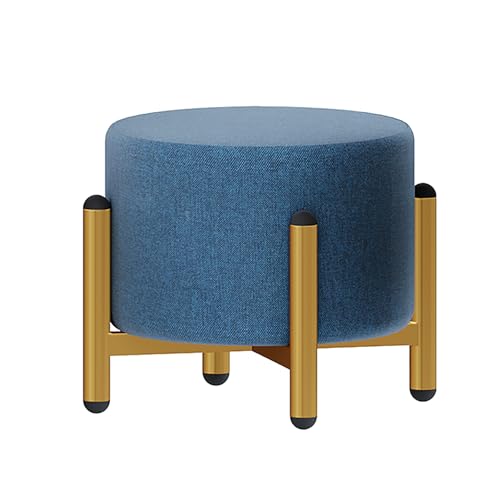 BTYQKZVPM Repose-Pieds Ottomane aus Leder, Round Ottoman Footstool with 3 Adjustable Heights (20-31cm) Removable(Linen2) von BTYQKZVPM