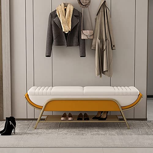BTYQKZVPM Repose-Pieds Ottomane aus Leder, Schuhregal Bank Eingangsbereich Bettbank Fußstütze Hocker Holz Metall Leder Multicolor Mehrere Größen(A,100x40x45cm(39x16x18inch)) von BTYQKZVPM