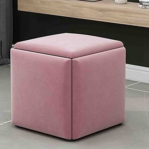 BTYQKZVPM Repose-Pieds Ottomane aus Leder, Stapelbarer Ottoman-Hocker, 5-in-1-Set, Fußstütze, Beistelltisch, Würfel, Mehrfarbig, mehrere Größen, 5er-Pack(Pink,45 * 45 * 46Cm) von BTYQKZVPM