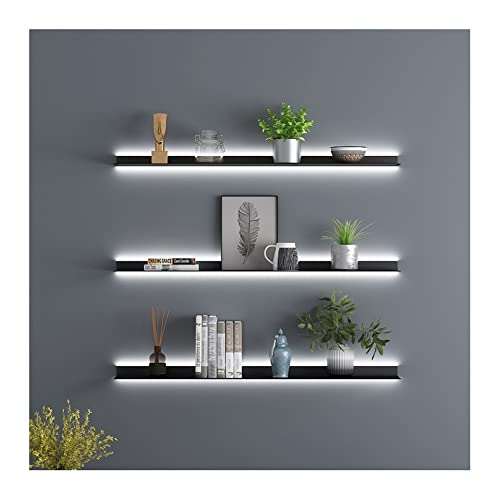 BTYQKZVPM Schwimmende Regale zur Wandmontage, Beleuchtetes Wandregal, lineares schwebendes Regal, einfache und Moderne Wandregale aus Schmiedeeisen(3pcs,120x15cm) von BTYQKZVPM