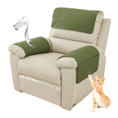 BTYQKZVPM Sofaarmlehnenbezüge, Set mit Kopfstützenbezügen for die Armlehne des Liegesofas mit Seitentasche(Army Green,1 Seater | 3 pc) von BTYQKZVPM