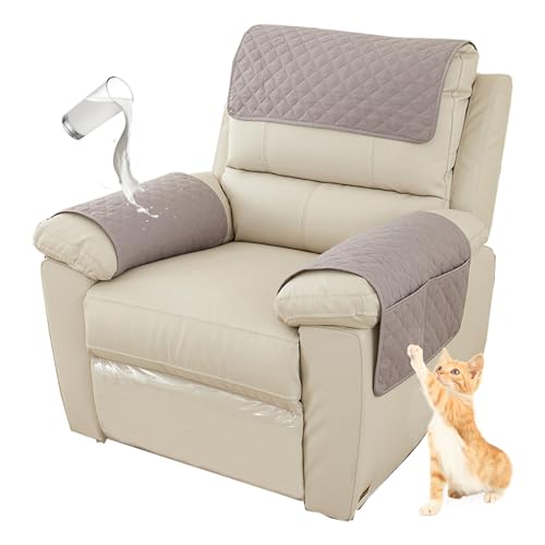 BTYQKZVPM Sofaarmlehnenbezüge, Set mit Kopfstützenbezügen for die Armlehne des Liegesofas mit Seitentasche(Light Gray,1 Seater | 3 pc) von BTYQKZVPM