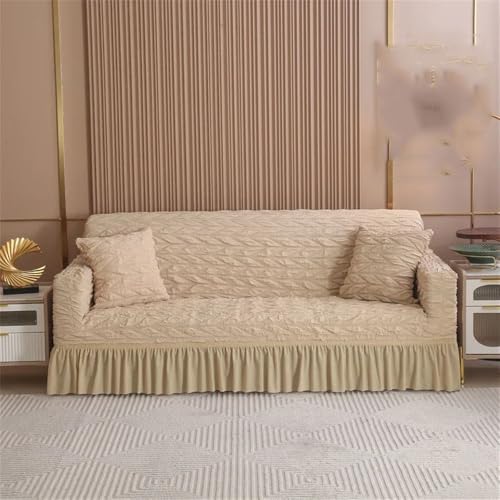 BTYQKZVPM Sofabezug mit Rüschenrock, Sofabezug, elastisch, 5er-Pack, Kaffee/Khaki, mehrere Größen(Khaki,4 Seat 230-300cm) von BTYQKZVPM