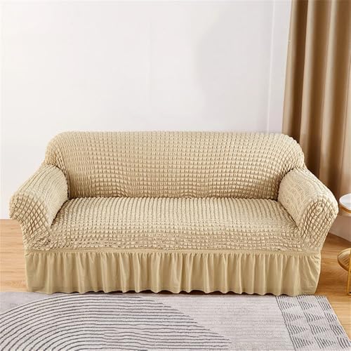 BTYQKZVPM Sofabezug mit Rüschenrock, Sofabezug aus Seersucker mit Rüschen, Mehrfarbig, mehrere Größen(Beige,4 seat Sofa Cover) von BTYQKZVPM