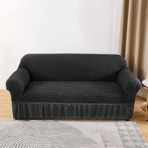 BTYQKZVPM Sofabezug mit Rüschenrock, Sofabezug aus Seersucker mit Rüschen, Mehrfarbig, mehrere Größen(Black,1 seat Sofa Cover) von BTYQKZVPM
