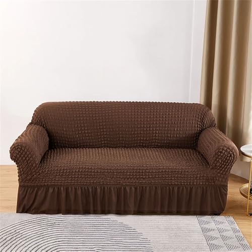 BTYQKZVPM Sofabezug mit Rüschenrock, Sofabezug aus Seersucker mit Rüschen, Mehrfarbig, mehrere Größen(Brown,3 seat Sofa Cover) von BTYQKZVPM