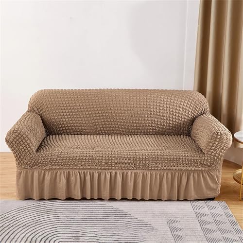 BTYQKZVPM Sofabezug mit Rüschenrock, Sofabezug aus Seersucker mit Rüschen, Mehrfarbig, mehrere Größen(Brown Gray,2 seat Sofa Cover) von BTYQKZVPM