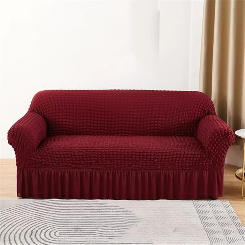 BTYQKZVPM Sofabezug mit Rüschenrock, Sofabezug aus Seersucker mit Rüschen, Mehrfarbig, mehrere Größen(Burgundy,4 seat Sofa Cover) von BTYQKZVPM