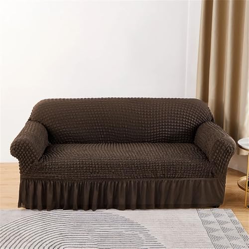 BTYQKZVPM Sofabezug mit Rüschenrock, Sofabezug aus Seersucker mit Rüschen, Mehrfarbig, mehrere Größen(Dark Brown,4 seat Sofa Cover) von BTYQKZVPM