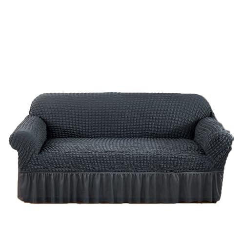 BTYQKZVPM Sofabezug mit Rüschenrock, Sofabezug aus Seersucker mit Rüschen, Mehrfarbig, mehrere Größen(Dark Gray9,1 seat Sofa Cover) von BTYQKZVPM