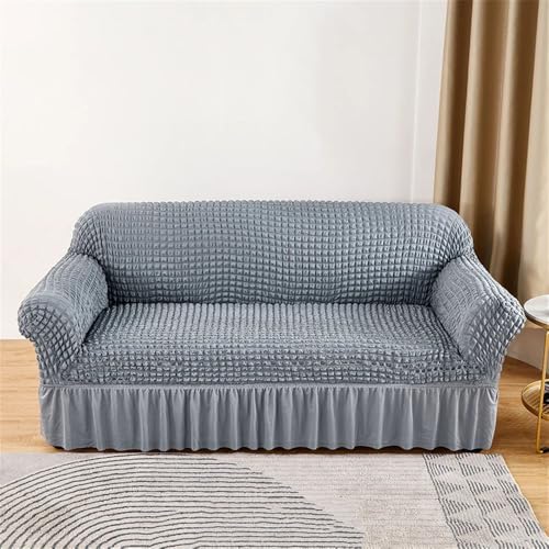 BTYQKZVPM Sofabezug mit Rüschenrock, Sofabezug aus Seersucker mit Rüschen, Mehrfarbig, mehrere Größen(Light Gray9,3 seat Sofa Cover) von BTYQKZVPM