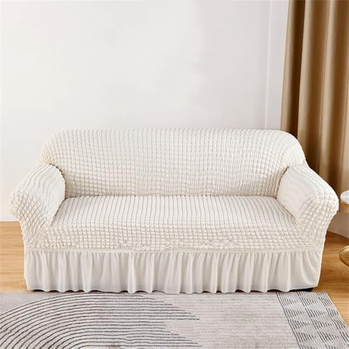 BTYQKZVPM Sofabezug mit Rüschenrock, Sofabezug aus Seersucker mit Rüschen, Mehrfarbig, mehrere Größen(White,1 seat Sofa Cover) von BTYQKZVPM
