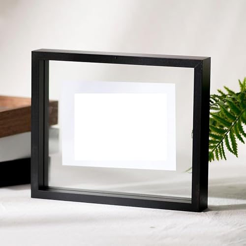 BTYQKZVPM geprägter Glas-Bilderrahmen, Doppelseitiger Acrylrahmen, dekoratives schwebendes Display for Postkarten(Black,Square 7 Inches 17.3 * 17.3cm:) von BTYQKZVPM