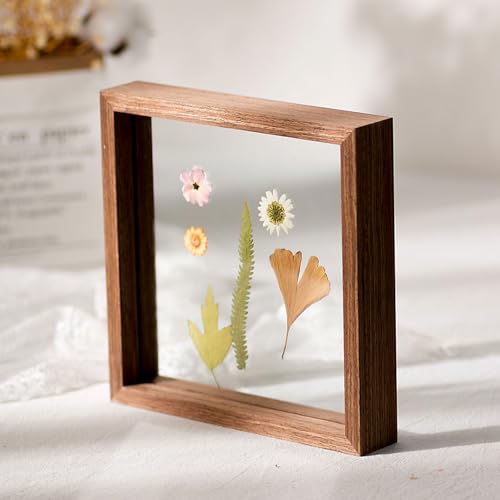 BTYQKZVPM geprägter Glas-Bilderrahmen, Doppelseitiger Acrylrahmen, dekoratives schwebendes Display for Postkarten(Mahogany Color,Square 8 Inches 19.9 * 19.9cm:) von BTYQKZVPM