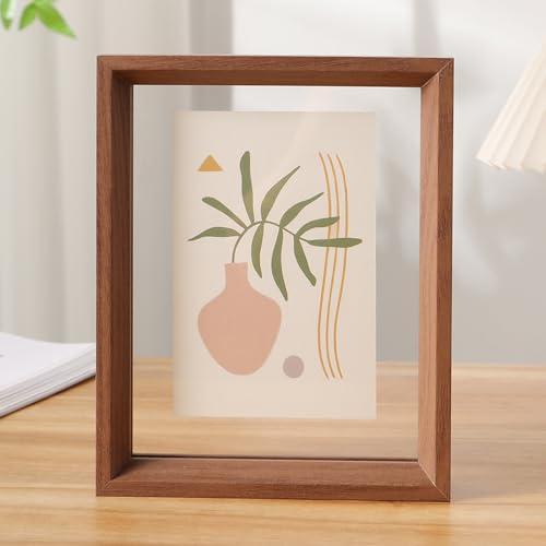 BTYQKZVPM geprägter Glas-Bilderrahmen, Doppelseitiger Acrylrahmen, dekoratives schwebendes Display for Postkarten(Walnut Color,Square 6 inches) von BTYQKZVPM