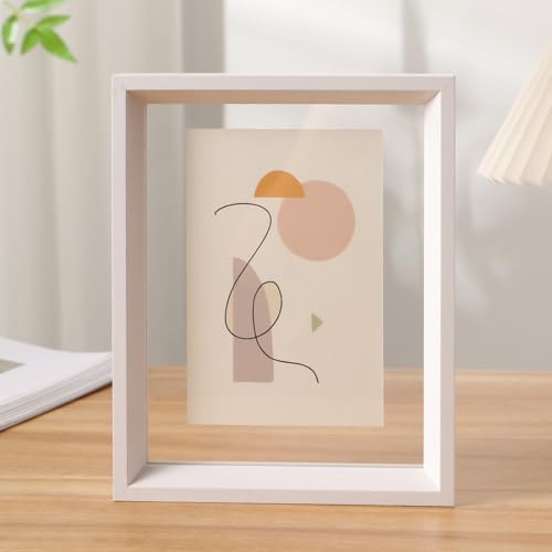BTYQKZVPM geprägter Glas-Bilderrahmen, Doppelseitiger Acrylrahmen, dekoratives schwebendes Display for Postkarten(White,6 inches) von BTYQKZVPM