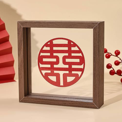 BTYQKZVPM geprägter Glas-Bilderrahmen, Schwebender Fotorahmen aus Holz, A4, Doppelglas, doppelseitig(Walnut Color,5 inches) von BTYQKZVPM