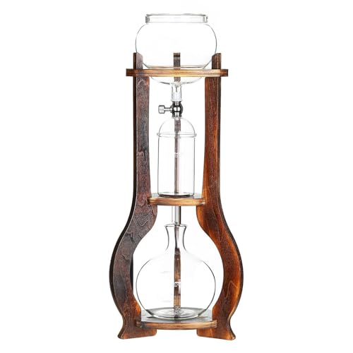 Cold Brew Coffee Tower, Tragbare Kaltbrühkaffeemaschine, mit 600-ml-Glaskanne und Holzhalterung, Durchflussregelventil, for das Home Office Cold Brew Coffee Tower, Tragbare Kaltbrühkaffeemaschine, mit 600-ml-Glaskanne und Holzhalterung, Durchflussregelventil, for das Home Office von BTYQKZVPM