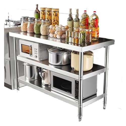 Hochbelastbarer gewerblicher Arbeitstisch, Dreischichtiger Arbeitstisch aus Edelstahl mit Ablagefläche und verstellbaren Füßen, mehrere Größen(100 * 50 * 80cm) von BTYQKZVPM