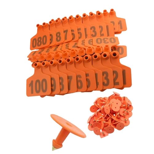 Rinder-Ohrmarken, Schaf-Ohrmarke, Kunststoff-Rinderohrmarken mit Werkzeug for Entfernen der Ohrmarke(Orange 7.5 * 10cm,101 200) von BTYQKZVPM