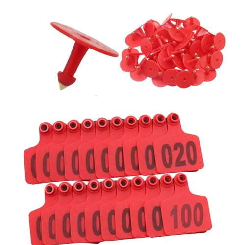 Rinder-Ohrmarken, Schaf-Ohrmarke, Kunststoff-Rinderohrmarken mit Werkzeug for Entfernen der Ohrmarke(Red 6 * 7.5cm,201 300) von BTYQKZVPM