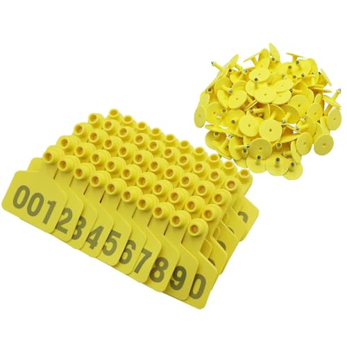 Rinder-Ohrmarken, Schaf-Ohrmarke, Kunststoff-Rinderohrmarken mit Werkzeug for Entfernen der Ohrmarke(Yellow 7.5 * 10cm,101 200) von BTYQKZVPM