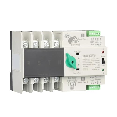 Solarwechselrichter, Verteilerkastenschalter, ATS Dual Power Automatic Transfer Selector Schalter DIN Schiene 63A 100A 2-4P for PV Inverter Solar System(100a,4) von BTYQKZVPM