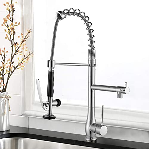 Ausziehbare Spültischarmatur, Messing Küche Waschbecken Wasserhahn Einzigen Griff Pull Down Sprayer Topf Füller Touch Auf(Brushed Nickle) von BTYQKZVPM