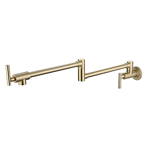 Ausziehbare Spültischarmatur, Messing Topffüller Wasserhahn Wandmontage Einzel Kalt Faltbar 2 Griff Einzelloch(Brushed Gold) von BTYQKZVPM