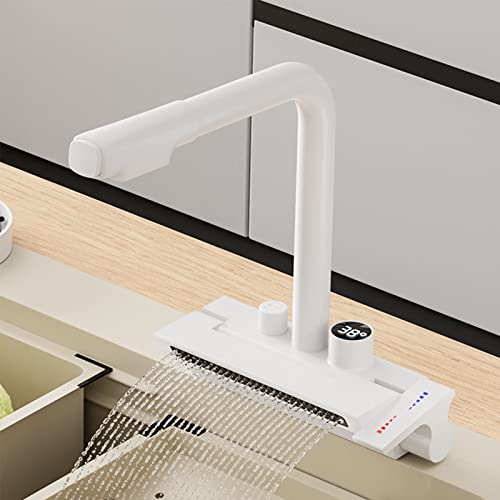 Ausziehbare Spültischarmatur, Pull Out Regen Küche Wasserhahn Sprayer Einzigen Loch Temp Display 360 Swivel(White) von BTYQKZVPM