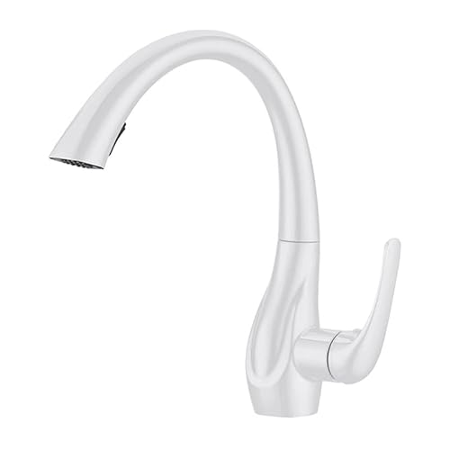 Ausziehbare Spültischarmatur, Einloch-Einhand-Ausziehspüle Wasserhahn Schwenkbar 360 Grad(White) von BTYQKZVPM