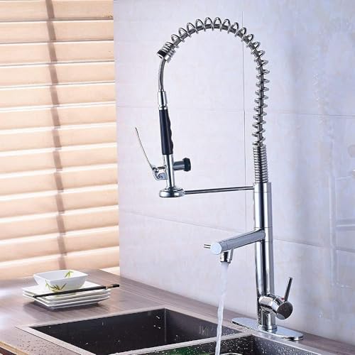 Ausziehbare Spültischarmatur, Küchenarmatur Pull Down Sprühkopf mit Schloss for den gewerblichen Einsatz in der Hausbar(Chrome With Plate) von BTYQKZVPM