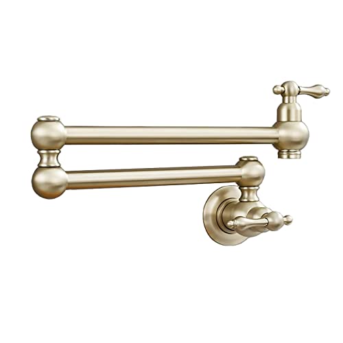 Ausziehbare Spültischarmatur, Topffüller Wasserhahn Wandhalterung Faltbarer Messing-Schwingarm Doppelgriff Kaltwasser(Brushed Gold) von BTYQKZVPM