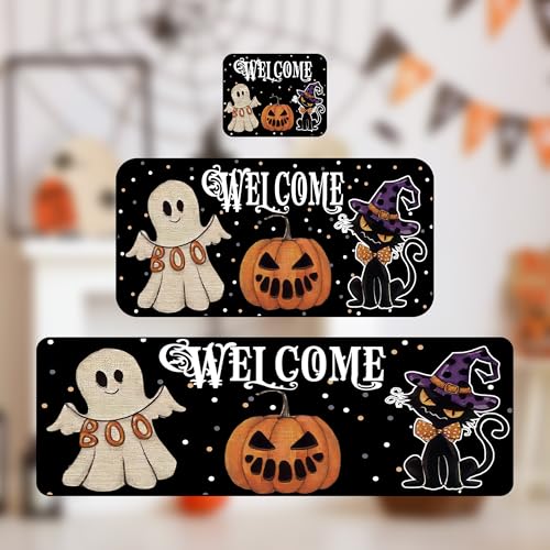 Btysun Halloween-Teppich, Halloween-Heimdekoration, Küchenmatte für Frauen, 3-teiliges Küchenteppich-Set, Outdoor-Badezimmermatte, Heimdekoration, Kürbis, Spinnennetz, Geisterdekorationen Btysun Halloween-Teppich, Halloween-Heimdekoration, Küchenmatte für Frauen, 3-teiliges Küchenteppich-Set, Outdoor-Badezimmermatte, Heimdekoration, Kürbis, Spinnennetz, Geisterdekorationen von BTYSUN