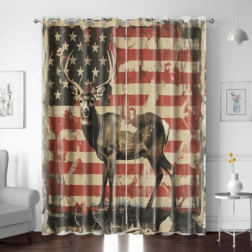 BTYWH Gardinen Blickdichter, Thermovorhang Elch Flagge Abstrakt Drucke 220 x 215 cm Ösenvorhang 2er Set 3D Druck Vorhang Verdunkelung mit Ösen für Schlafzimmer Wohnzimmer Kinderzimmer von BTYWH