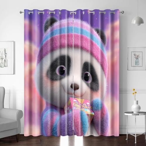 BTYWH Verdunkelungsvorhang kinderzimmer, Panda Hut Cartoon 3D Druckmuster vorhänge mit ösen Schlafzimmer 2er Set 150 x 166 cm Blickdicht Vorhang für Kinder Jungen Mädchen Wohnzimmer von BTYWH