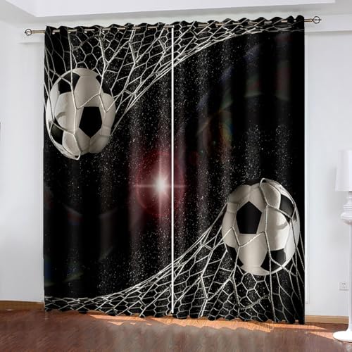 Fußball Verdunkelungsvorhänge mit Ösen thermovorhang Schlafzimmer, 2er Set Fußballstadion Drucke 132 x 160 CM (B x H) wärme und kälteisolierende und schalldämmende Vorhang Blickdicht für Wohnzimmer Bü von BTYWH