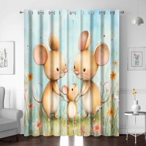 Gardinen Blickdichter, Thermovorhang Cartoon Maus Blume 264 x 241 cm Ösenvorhang 2er Set 3D Druck Vorhang Verdunkelung mit Ösen für Schlafzimmer Wohnzimmer Kinderzimmer von BTYWH