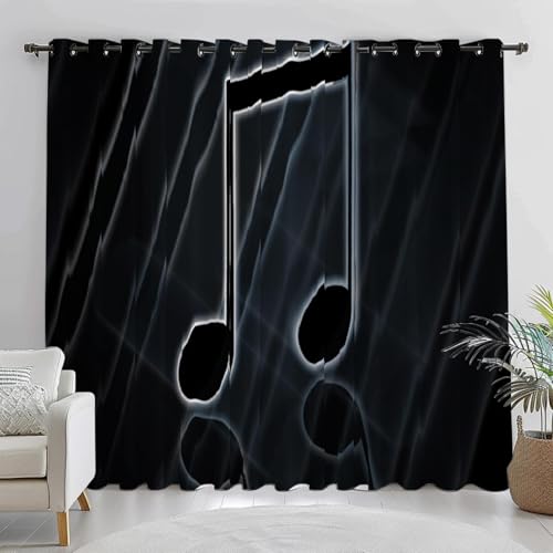 Musik Verdunkelungsvorhänge mit Ösen thermovorhang Schlafzimmer, 2er Set Muster 220 x 215 cm (B x H) wärme und kälteisolierende und schalldämmende Vorhang Blickdicht für Wohnzimmer Büro von BTYWH