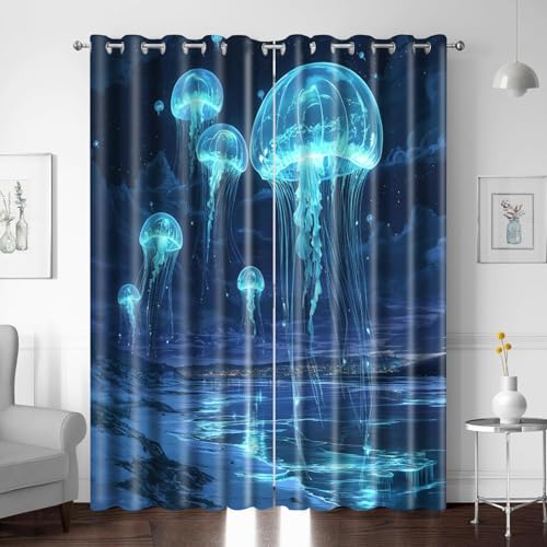 Strand Schneeberg Tier Blickdichte Vorhänge mit Ösen Gardinen 2er Set, Verdunkelungsvorhang Thermovorhang Hitzeschutz, Ösenvorhang für Schlafzimmer Wohnzimmer Kinderzimmer 200 X 180 cm (B x H) von BTYWH