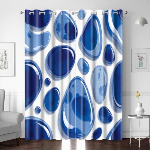 Verdunkelungsvorhänge mit Ösen thermovorhang Schlafzimmer, Blau Wasser Muster 2er Set 280 X 264 cm (BxH) kälteisolierende und schalldämmende Vorhang Blickdicht für Wohnzimmer Büro von BTYWH