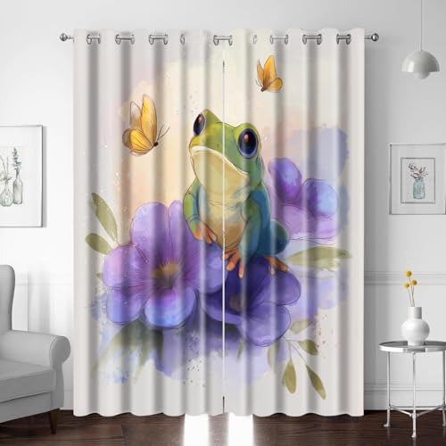 Verdunkelungsvorhänge mit Ösen thermovorhang Schlafzimmer, Frösche Blumen Schmetterlinge 2er Set 241 X 229 cm (BxH) kälteisolierende und schalldämmende Vorhang Blickdicht für Wohnzimmer Büro von BTYWH