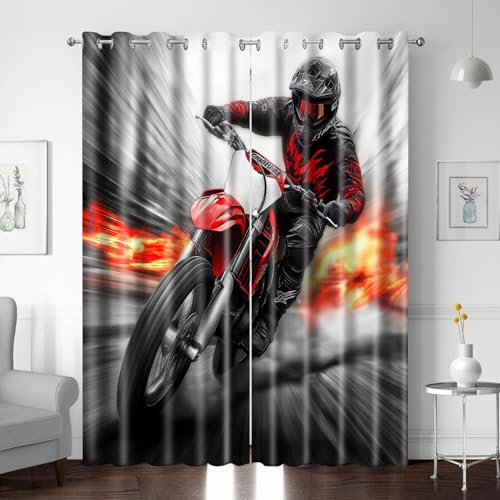 Verdunkelungsvorhänge mit Ösen thermovorhang Schlafzimmer, Motorrad Stadtstraße 2er Set 170 X 200 cm (BxH) kälteisolierende und schalldämmende Vorhang Blickdicht für Wohnzimmer Büro von BTYWH